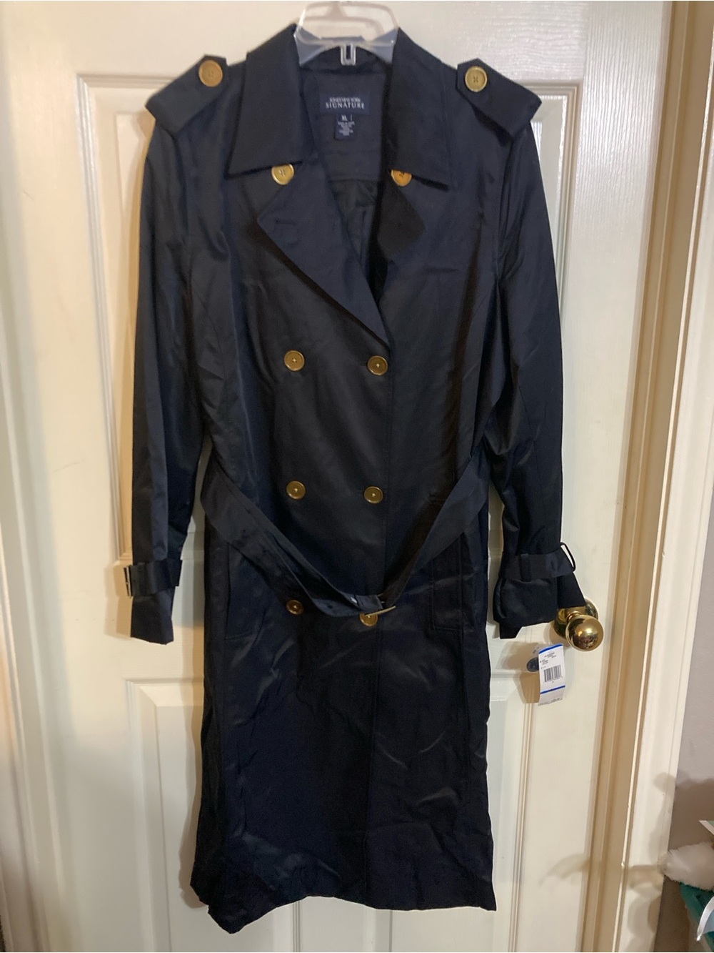 NWT Jones New York Black Trench with Gold-Tone Buttons